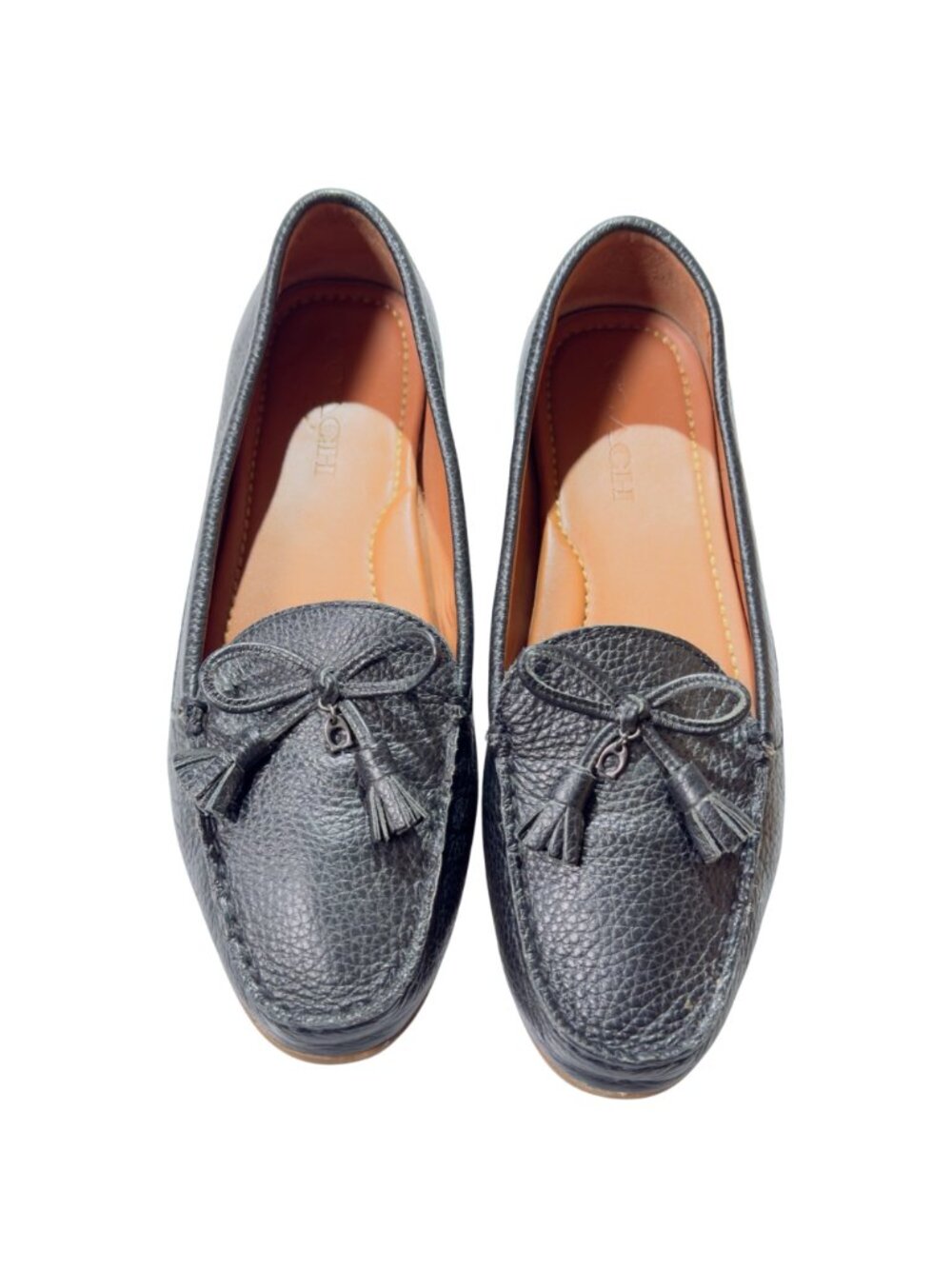 Coach Leather Womens Tassel Loafers Black Slip-On Shoes Rubber Sole Size 9B - Picture 3 of 11